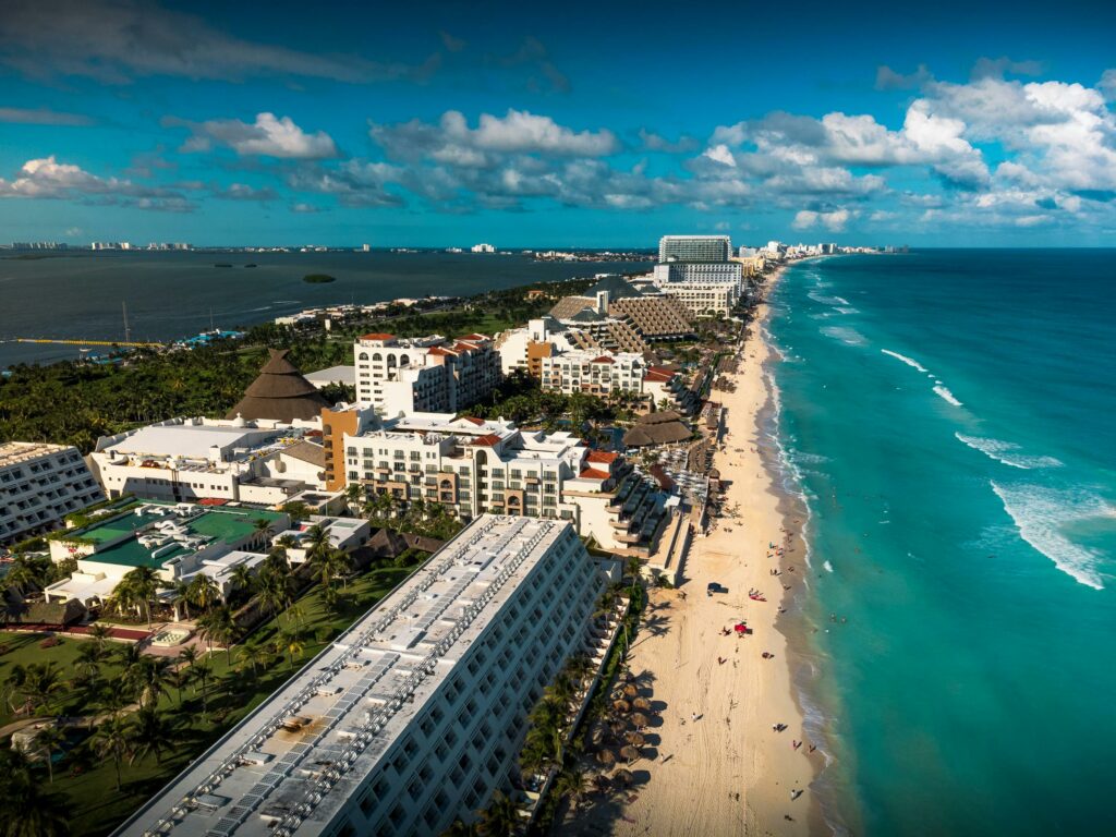 drone shot of Cancun bay